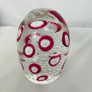 Glass millefiori And Controlled Bubble Paperweight Egg Shape 4" Very Good condit